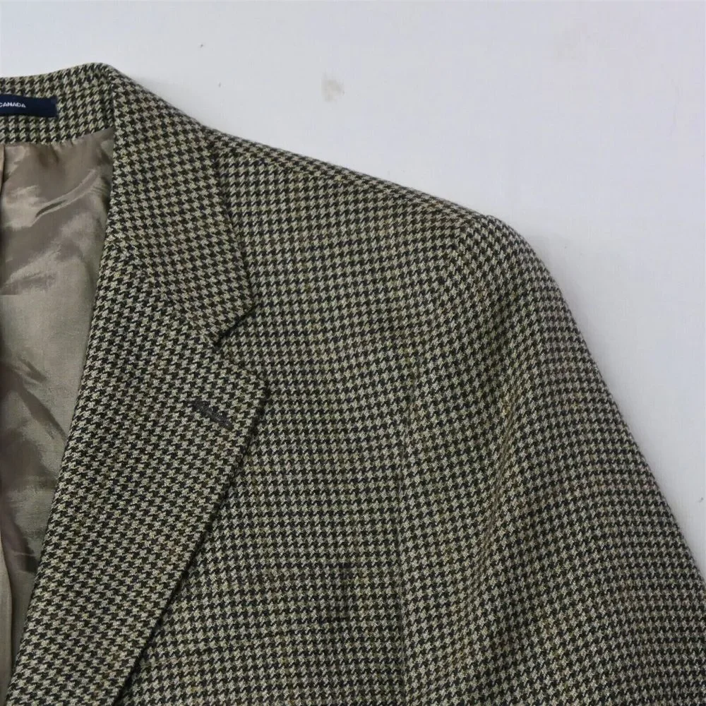 IZOD 42L Brown Houndstooth 100% Wool‎ Mens Blazer Sport Coat Jacket